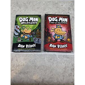 DOG MAN Hardcover lot of 2 books: Unleashed + Tale of Two Kitties. New